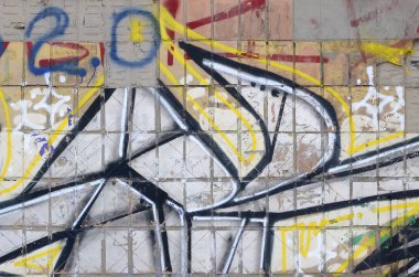 Konturlar ve gölgeleme yakın ile renkli sokak sanatı grafiti resimlerinin parçası. Gençlik çağdaş sanat kültürünün arka plan dokusu. Gri ve turuncu renkler