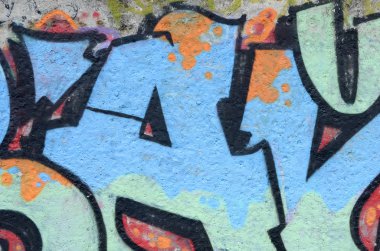 Konturlar ve gölgeleme yakın ile renkli sokak sanatı grafiti resimlerinin parçası. Gençlik çağdaş sanat kültürünün arka plan dokusu. Mavi turuncu ve siyah renkler
