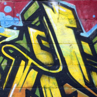 Konturlar ve gölgeleme yakın ile renkli sokak sanatı grafiti resimlerinin parçası. Gençlik çağdaş sanat kültürünün arka plan dokusu. Sarı turuncu ve kahverengi renkler
