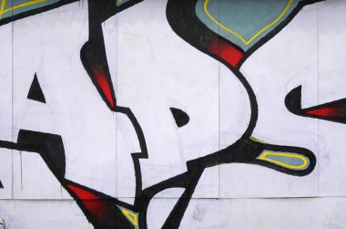 Konturlar ve gölgeleme yakın ile renkli sokak sanatı grafiti resimlerinin parçası. Gençlik çağdaş sanat kültürünün arka plan dokusu. Siyah beyaz ve kırmızı renkler