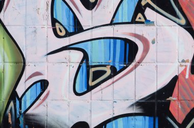 Konturlar ve gölgeleme yakın ile renkli sokak sanatı grafiti resimlerinin parçası. Gençlik çağdaş sanat kültürünün arka plan dokusu. Sarı turuncu ve kahverengi renkler