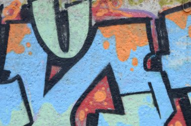 Konturlar ve gölgeleme yakın ile renkli sokak sanatı grafiti resimlerinin parçası. Gençlik çağdaş sanat kültürünün arka plan dokusu. Mavi turuncu ve siyah renkler
