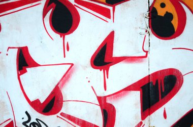 Konturlar ve gölgeleme yakın ile renkli sokak sanatı grafiti resimlerinin parçası. Gençlik çağdaş sanat kültürünün arka plan dokusu. Turuncu, kırmızı ve siyah renkler