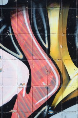 Konturlar ve gölgeleme yakın ile renkli sokak sanatı grafiti resimlerinin parçası. Gençlik çağdaş sanat kültürünün arka plan dokusu. Sarı turuncu ve kahverengi renkler