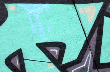 Konturlar ve gölgeleme yakın ile renkli sokak sanatı grafiti resimlerinin parçası. Gençlik çağdaş sanat kültürünün arka plan dokusu. Turkuaz yeşil renkler
