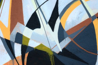 Konturlar ve gölgeleme yakın ile renkli sokak sanatı grafiti resimlerinin parçası. Gençlik çağdaş sanat kültürünün arka plan dokusu. Gri ve turuncu renkler