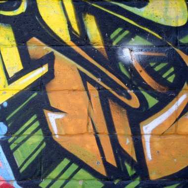 Konturlar ve gölgeleme yakın ile renkli sokak sanatı grafiti resimlerinin parçası. Gençlik çağdaş sanat kültürünün arka plan dokusu. Sarı turuncu ve kahverengi renkler