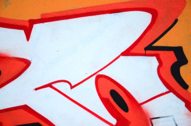 Konturlar ve gölgeleme yakın ile renkli sokak sanatı grafiti resimlerinin parçası. Gençlik çağdaş sanat kültürünün arka plan dokusu. Turuncu, kırmızı ve siyah renkler