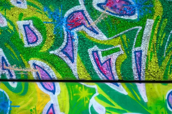 Fragmento Pinturas Graffiti Arte Urbano Colores Con Contornos Sombreado Cerca — Foto de Stock