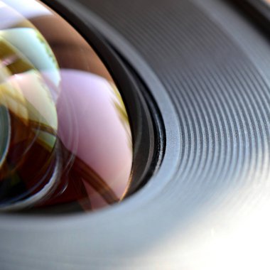 Fotoğraf kamera objektif makro görünümü yakın. Fotoğrafçı veya kamera adam iş kavramı