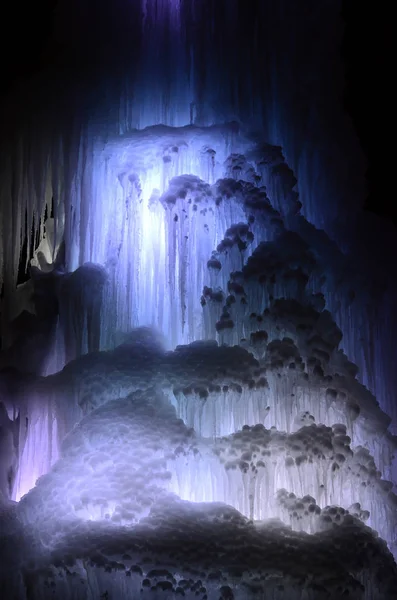 Large blocks of ice frozen waterfall or cavern background — Stock Photo, Image