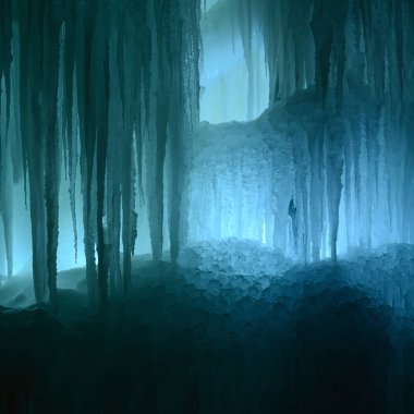 Buz dondurulmuş şelale veya mağara arka plan büyük bloklar