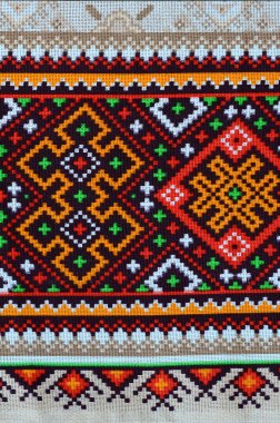 Geleneksel Ukraynalı halk sanatı tekstil kumaş üzerinde nakış desen örme