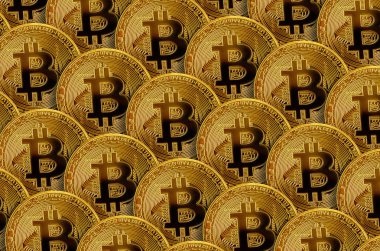 Birçok altın bitcoin desen. Kripto para madenciliği kavramı
