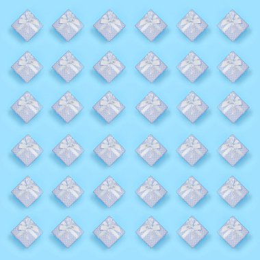 Mavi hediye kutuları bir sürü minimal konsept moda pastel mavi renkli kağıt doku arka plan yatıyor