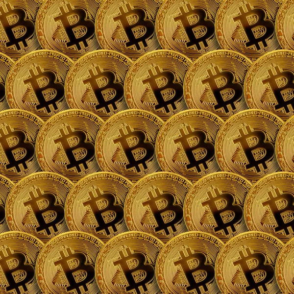 Pattern of many golden bitcoins. Cryptocurrency mining concept — Stock Photo, Image