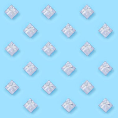 Mavi hediye kutuları bir sürü minimal konsept moda pastel mavi renkli kağıt doku arka plan yatıyor