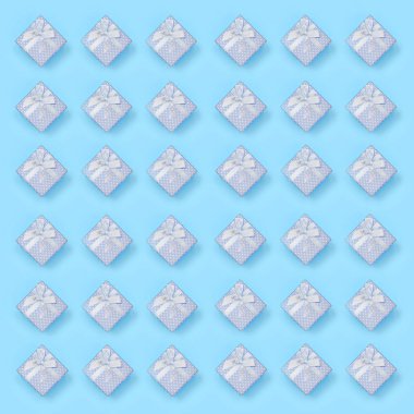 Mavi hediye kutuları bir sürü minimal konsept moda pastel mavi renkli kağıt doku arka plan yatıyor