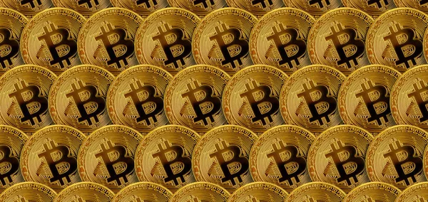 Patrón de muchos bitcoins de oro. Concepto de minería criptomoneda — Foto de Stock