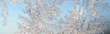 Pencere cam bölmesi üzerinde Kar taneleri don rime makro