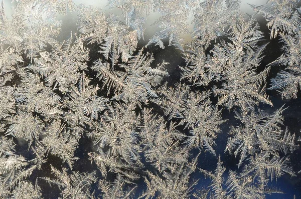 Pencere cam bölmesi üzerinde Kar taneleri don rime makro