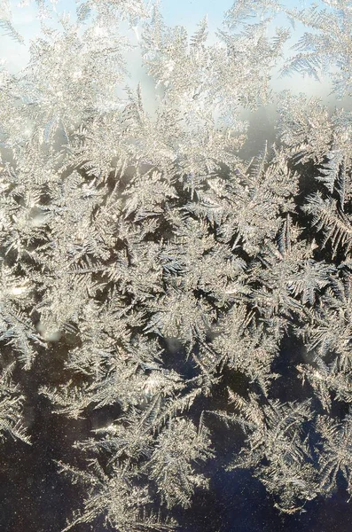 Płatki śniegu Frost Rime makro na okienne szyby — Zdjęcie stockowe