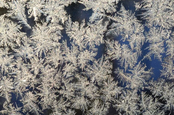 Hópelyhek fagy Rime Makró ablak üveg ablaktábla — Stock Fotó