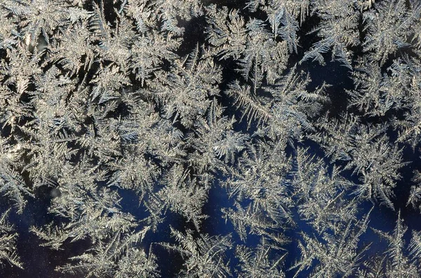 Hópelyhek fagy Rime Makró ablak üveg ablaktábla — Stock Fotó