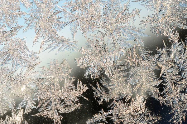 Płatki śniegu Frost Rime makro na okienne szyby — Zdjęcie stockowe