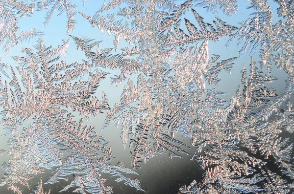 Flocons de neige givre rime macro sur vitre — Photo