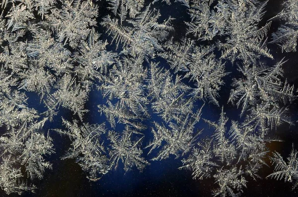 Hópelyhek fagy Rime Makró ablak üveg ablaktábla — Stock Fotó