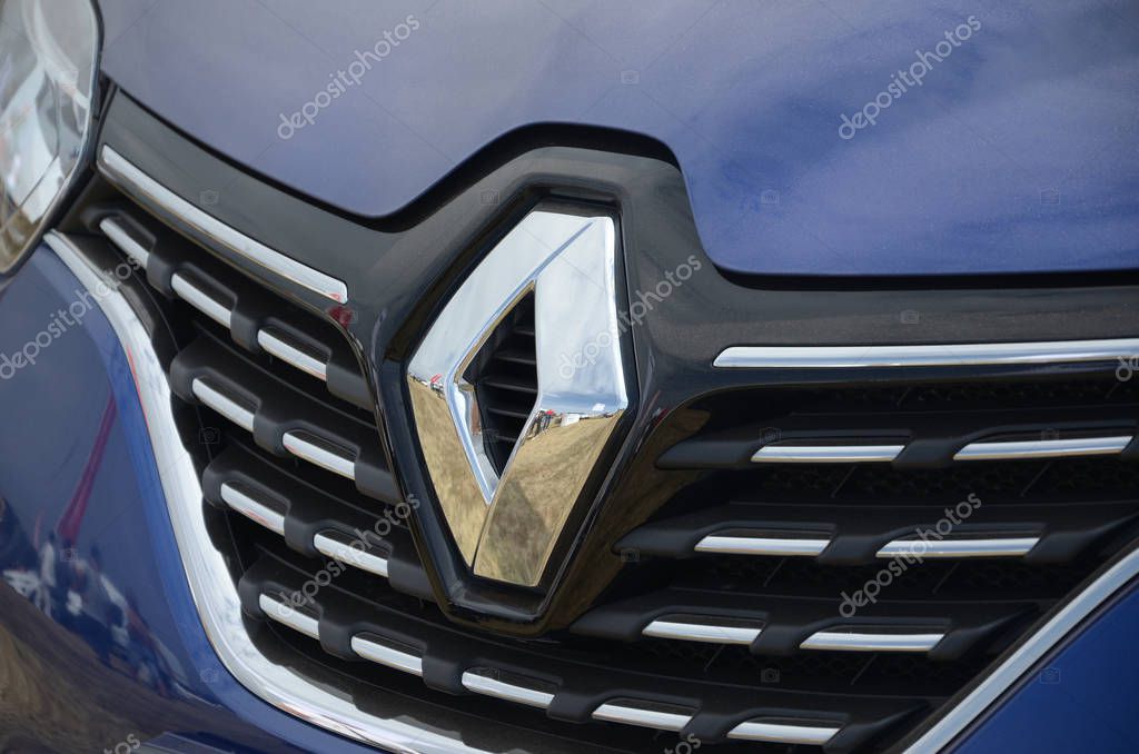 KHARKOV, UKRAINE - AUGUST 31, 2019: Renault logo close up. Renault is a French multinational automobile manufacturer established in 1899