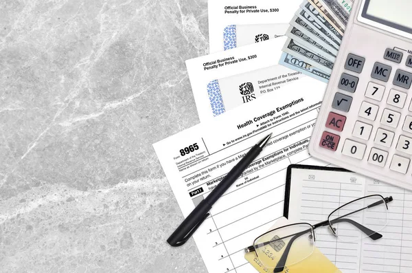 Irs Form 8965 Health Coverage Exemptions Lies Flat Lay Office — Stock Photo, Image