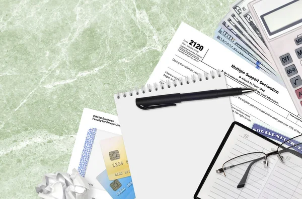 Irs Form 2120 Multiple Support Declaration Lies Flat Lay Office — Stock Photo, Image