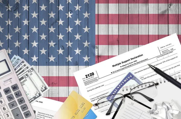 Irs Form 2120 Multiple Support Declaration Lies Flat Lay Office — Stock Photo, Image