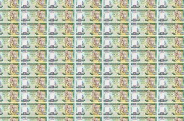 1000 Sri Lanka rupisi para üretim konveyöründe basıldı. Bir sürü banknotun kolajı. Para birimi enflasyonu ve devalüasyon kavramı