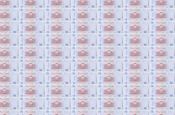 Ukraińskich Banknotów Hrywien Wydrukowanych Przenośniku Produkcji Pieniędzy Kolaż Wielu Banknotów — Zdjęcie stockowe