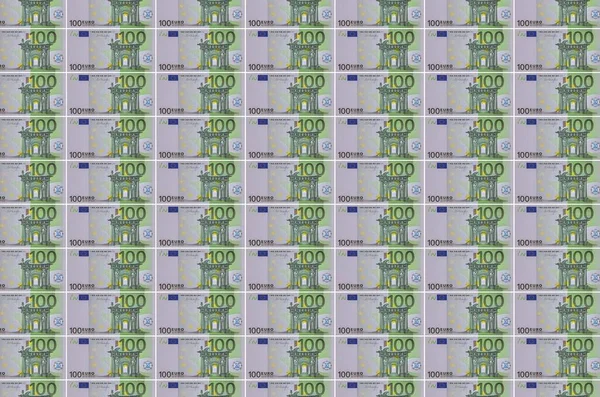 Banconote 100 Euro Stampate Nastro Trasportatore Produzione Denaro Collage Molte — Foto Stock