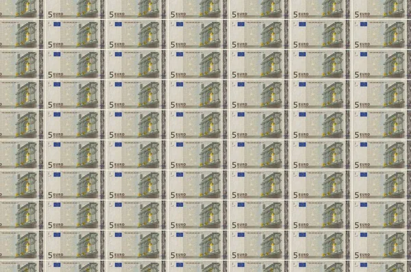 Billetes Euros Impresos Transportador Producción Dinero Collage Muchos Billetes Concepto — Foto de Stock