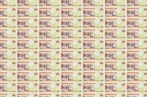 100 Dominikańskich Banknotów Peso Wydrukowanych Przenośniku Produkcji Pieniędzy Kolaż Wielu — Zdjęcie stockowe