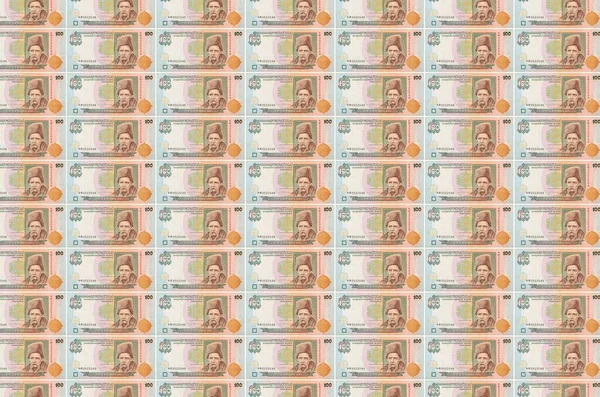 100 Factures Hryvnias Ukrainiennes Imprimées Dans Convoyeur Production Monnaie Collage — Photo