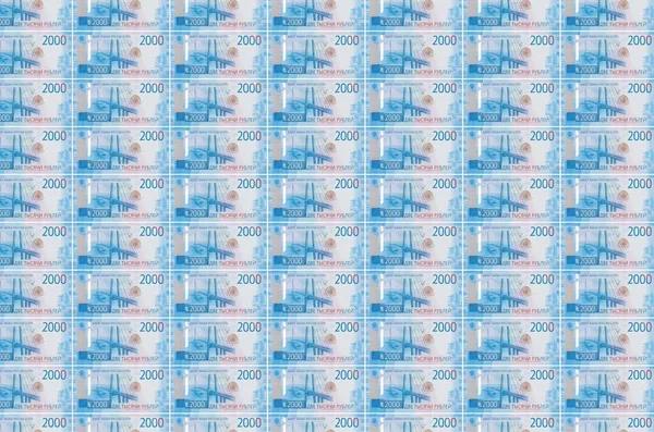 2000 Rublos Rusos Billetes Impresos Transportador Producción Dinero Collage Muchos —  Fotos de Stock