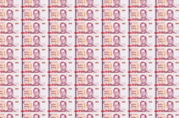 100 Billetes Baht Tailandeses Impresos Transportador Producción Dinero Collage Muchos —  Fotos de Stock