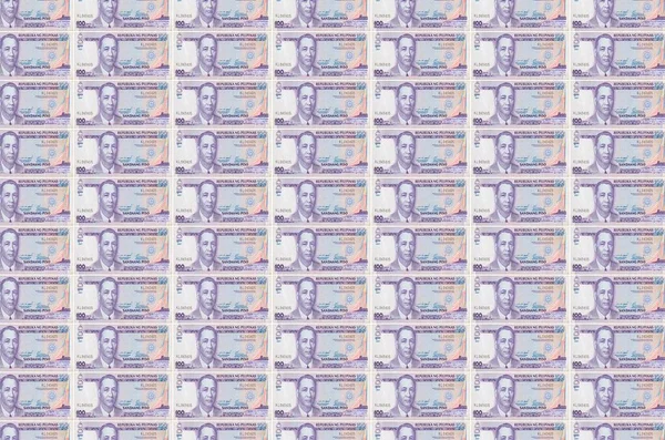 100 Filippijnse Piso Biljetten Gedrukt Geld Productie Transportband Collage Van — Stockfoto