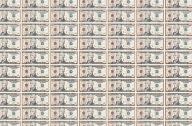 10 dolarlık banknotlar para üretim konveyöründe basıldı. Bir sürü banknotun kolajı. Para birimi enflasyonu ve devalüasyon kavramı