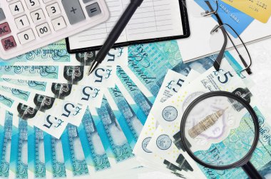 5 İngiliz sterlini, hesap makinesi ve gözlük ve kalem. Vergi ödeme sezonu kavramı veya yatırım çözümleri. Yüksek maaşlı bir iş arıyorum.