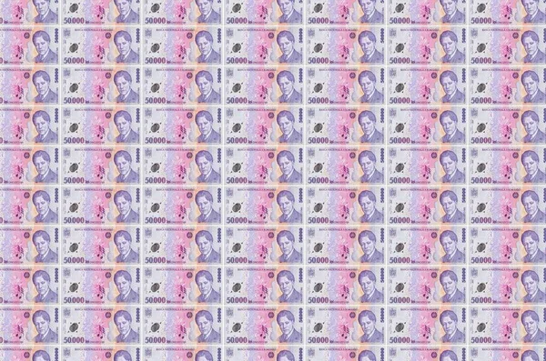 루마니아어 지폐가 컨베이어로 인쇄되었다 지폐들의 콜라주 팽창과 평가절하의 — 스톡 사진
