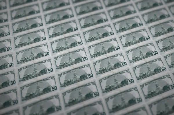 Dollars Bills Printed Illegal Money Production Conveyor Collage Many Fake — Stock Photo, Image
