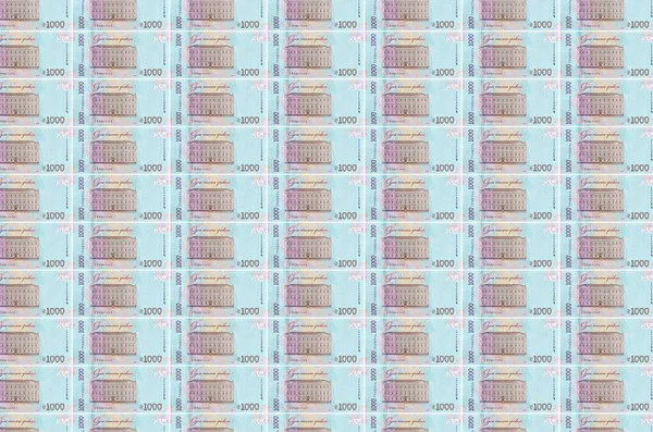 1000 Ukraińskich Banknotów Hrywien Wydrukowanych Przenośniku Produkcji Pieniędzy Kolaż Wielu — Zdjęcie stockowe