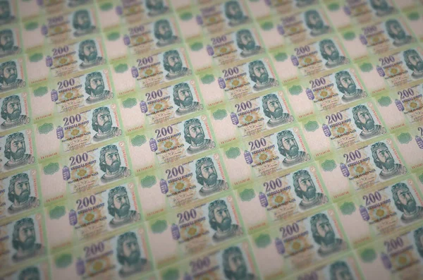 200 Billetes Forint Húngaros Impresos Transportador Producción Dinero Ilegal Collage — Foto de Stock